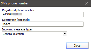 SMS incoming phone number window