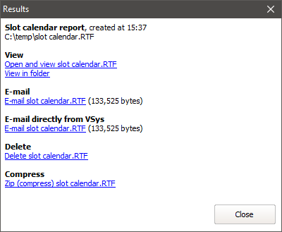 Slot calendar report results window