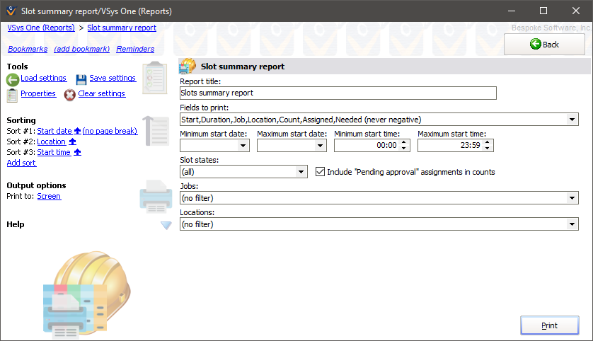 Slot summary report screen